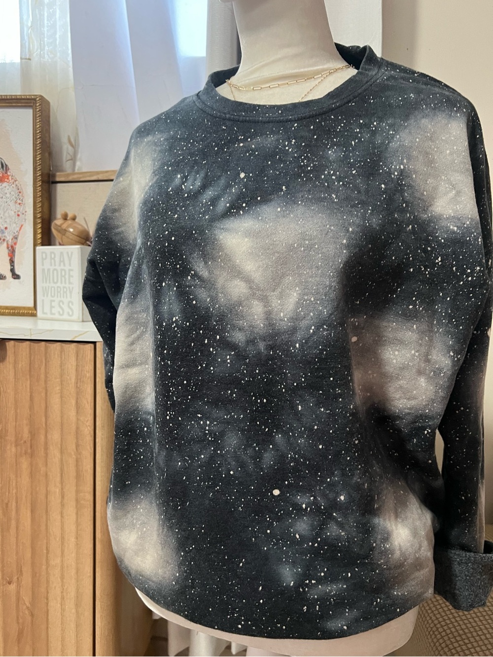 No Boundaries Black and White Galaxy Crewneck Sweater